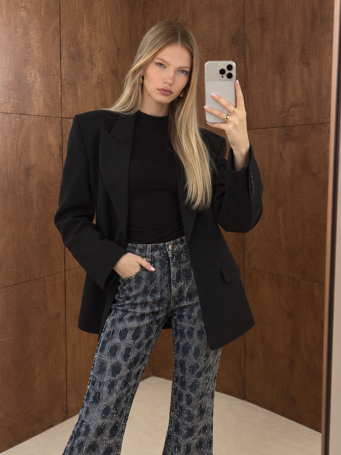 Rhinestone Leopard Flare Jeans