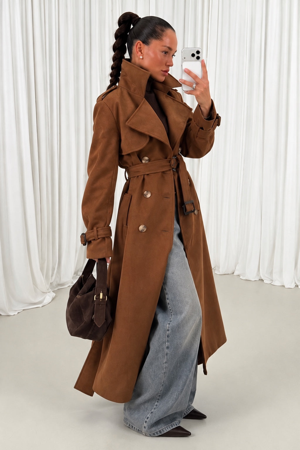 Sienna Longline Trench Coat close front view