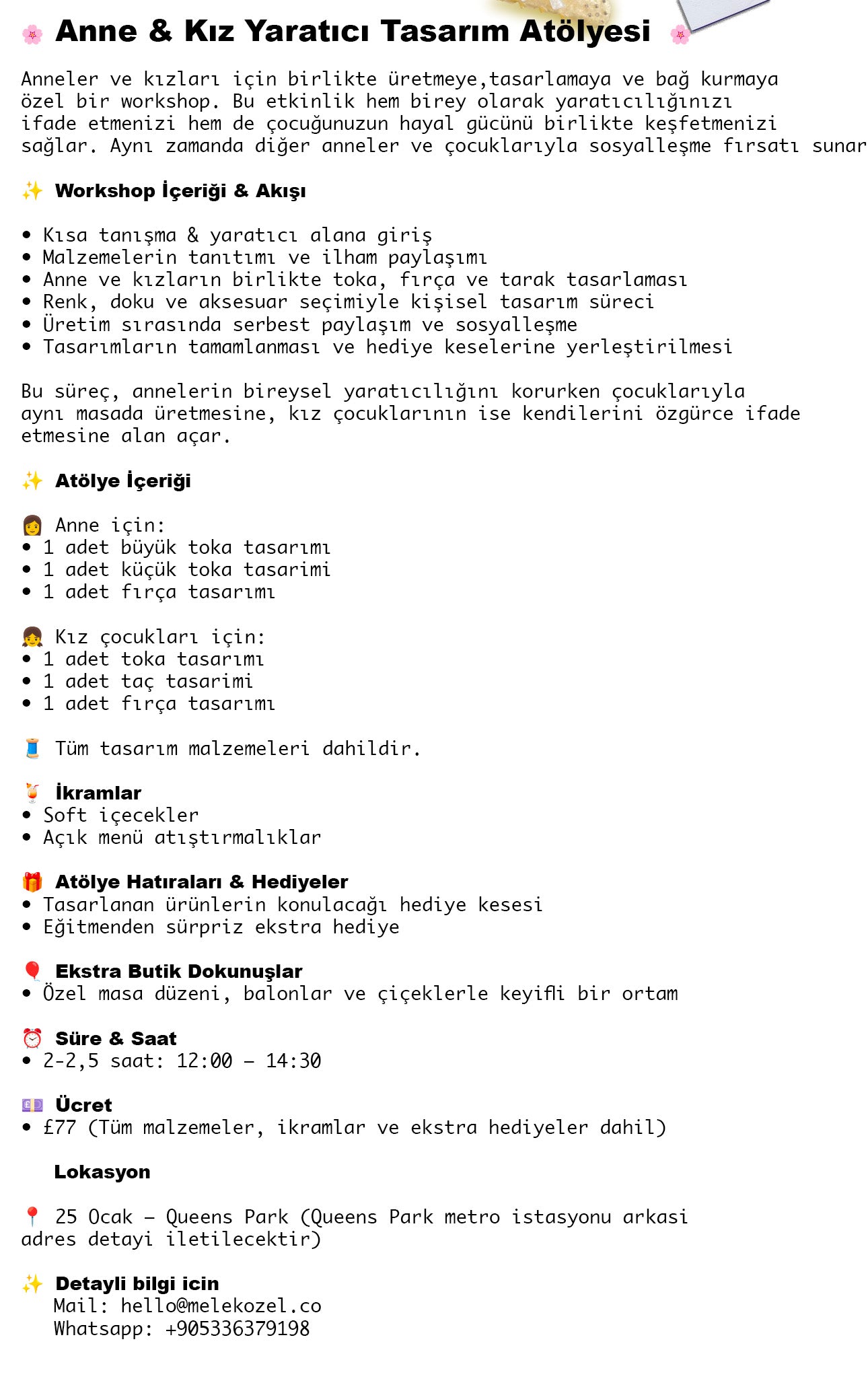 QUEEN'S PARK Anne&Kiz Yaratici Tasarim Atolyesi