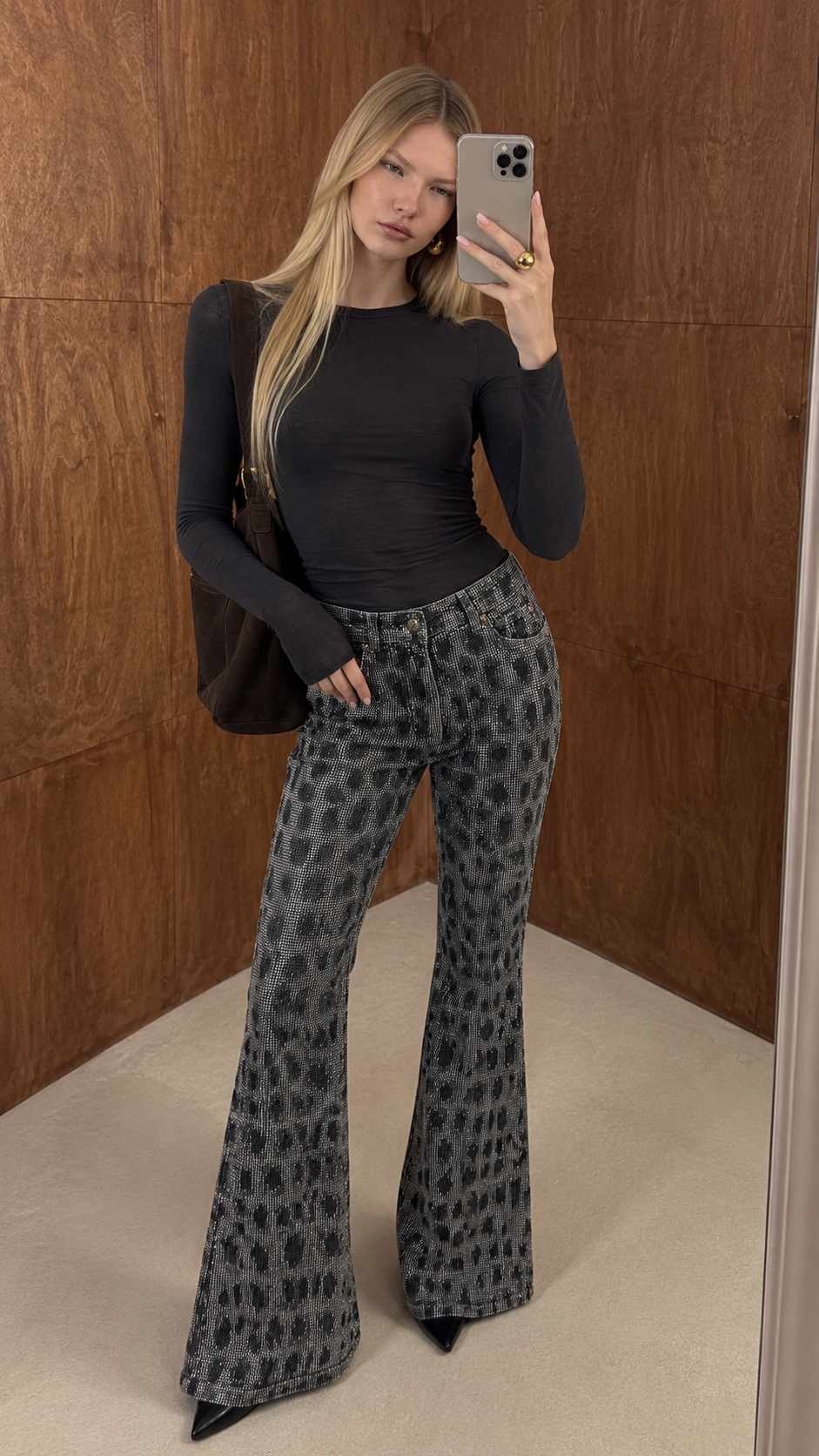 Rhinestone Leopard Flare Jeans