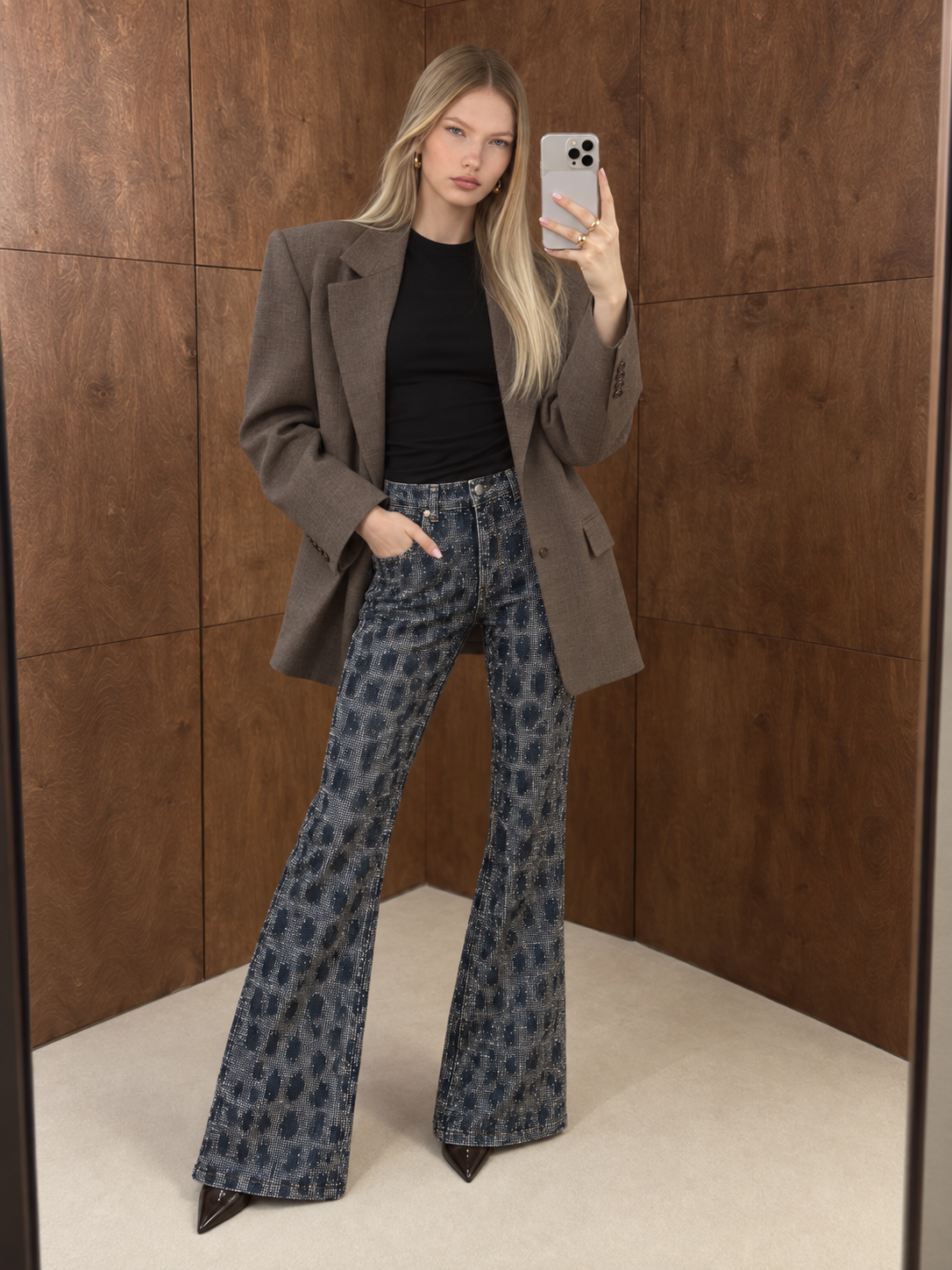 Rhinestone Leopard Flare Jeans