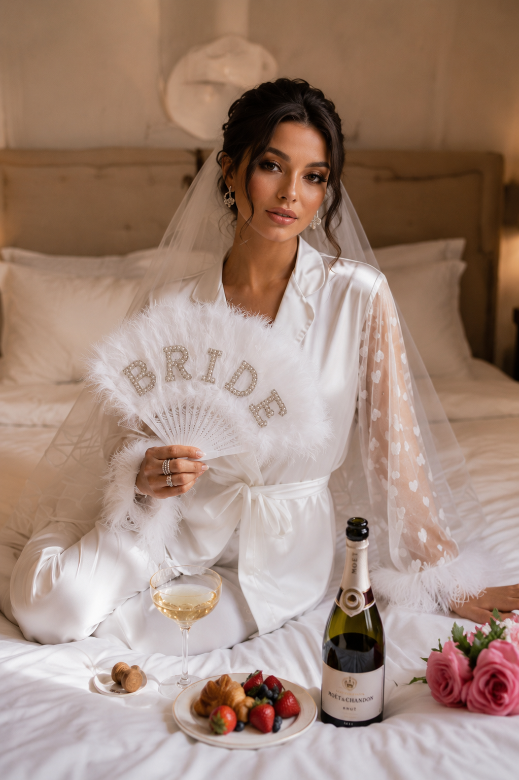 Luxury White Feather “BRIDE” Hand Fan