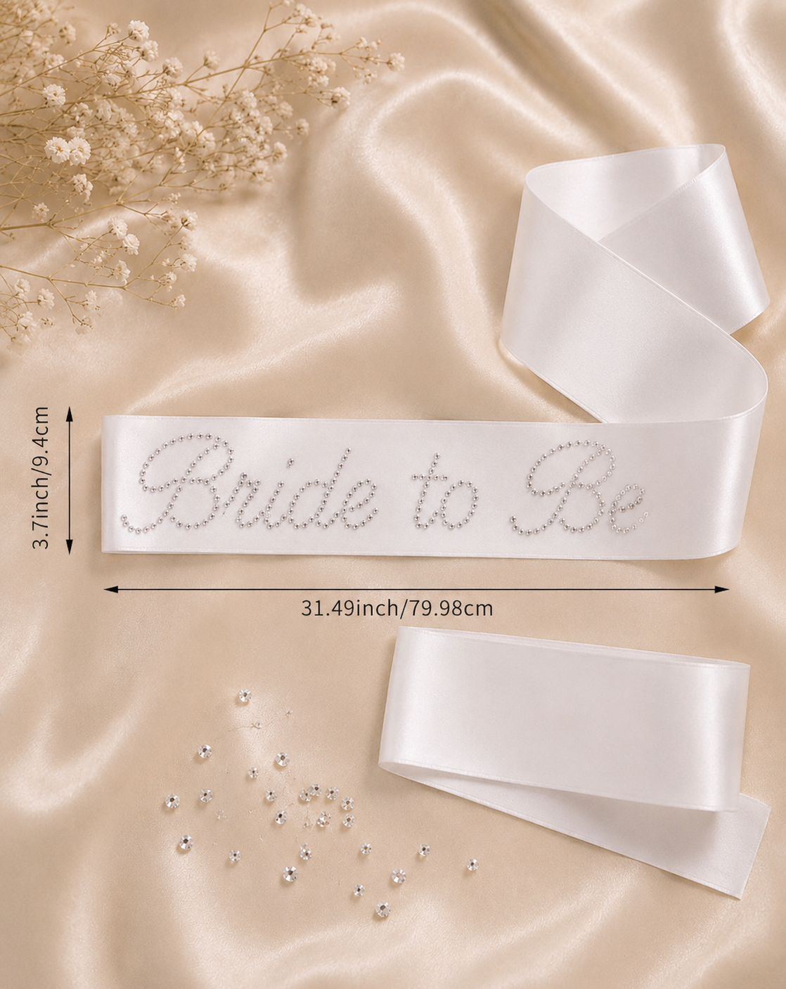 Rhinestone “Bride to Be” Satin Sash – Elegant Bridal Shower & Bachelorette Party Accessory