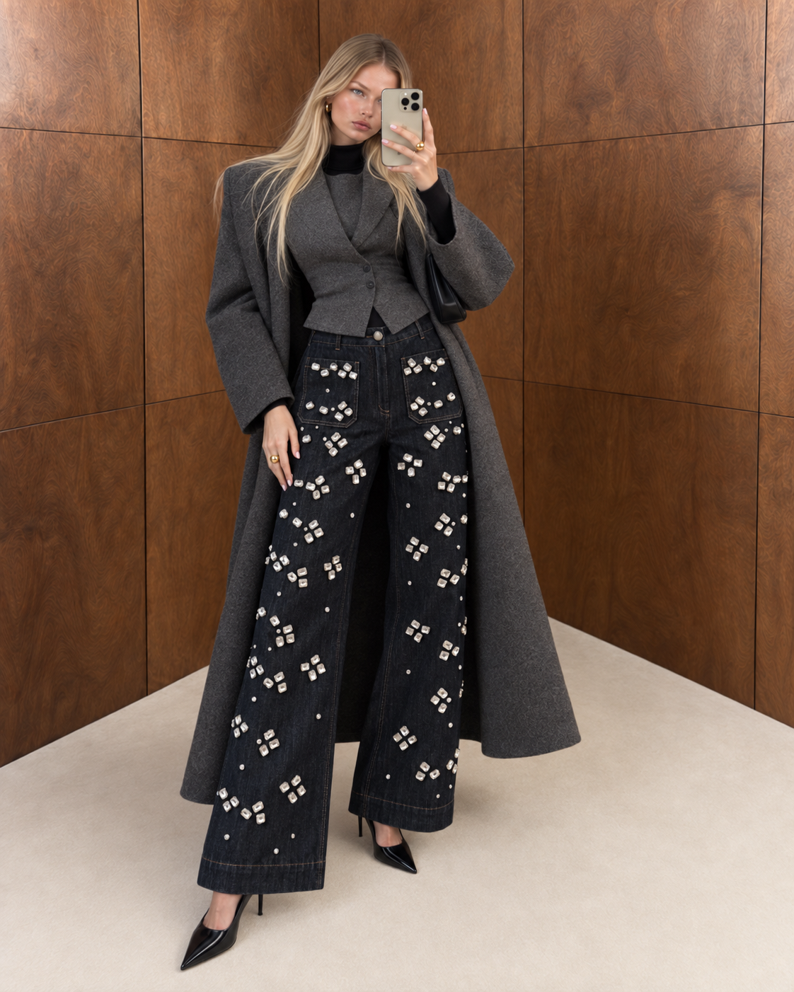 Oasis Crystal Embellished Wide-Leg Denim