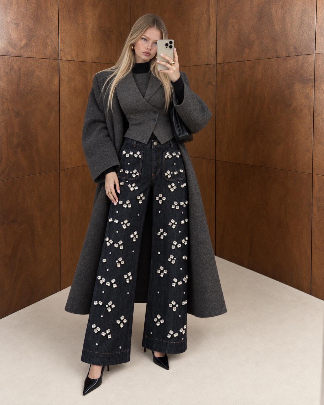 Oasis Crystal Embellished Wide-Leg Denim