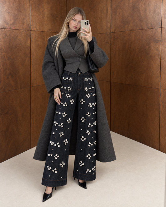 Oasis Crystal Embellished Wide-Leg Denim