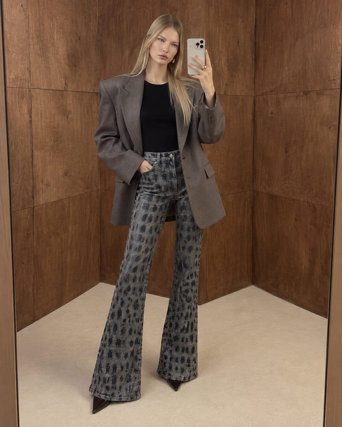 Rhinestone Leopard Flare Jeans