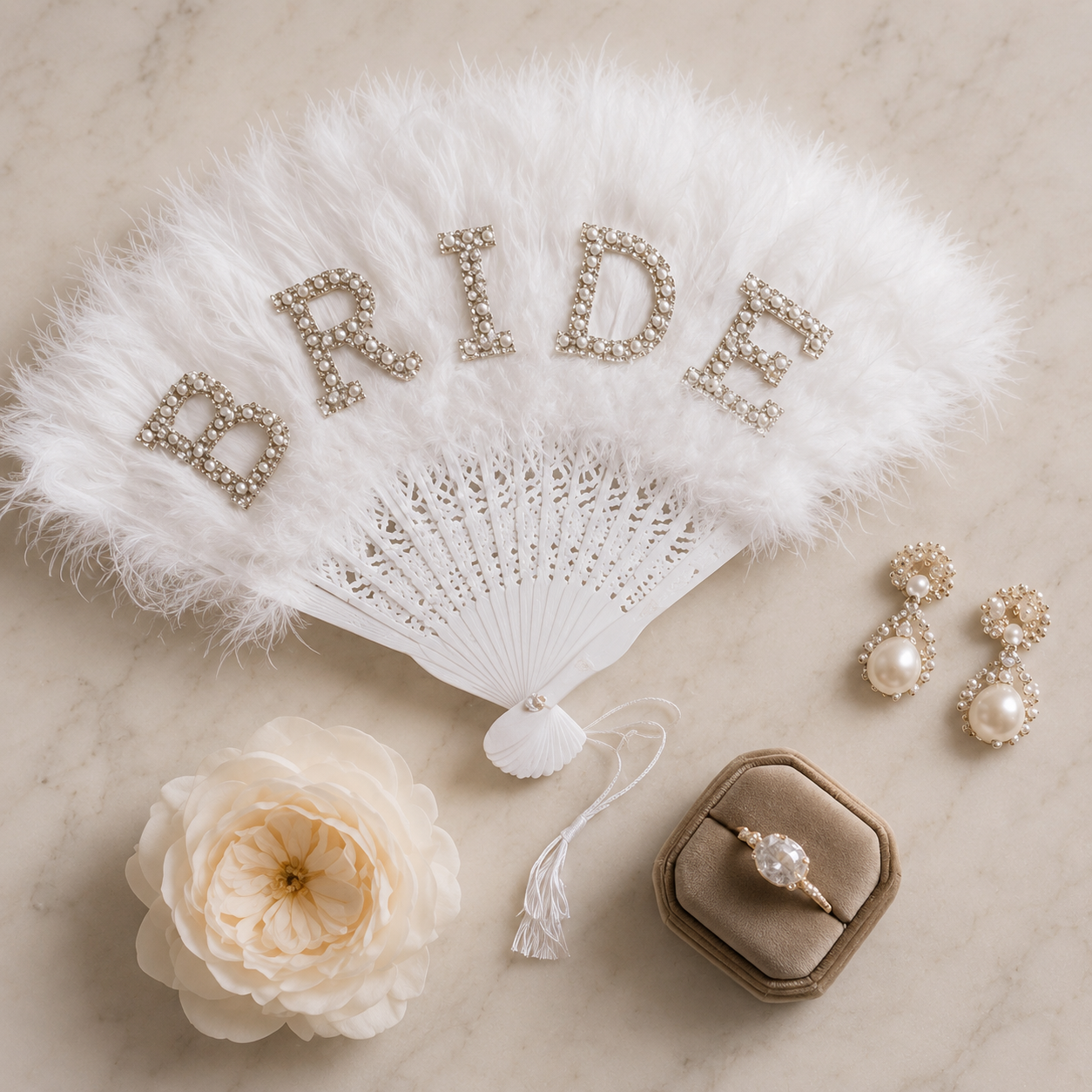 Luxury White Feather “BRIDE” Hand Fan