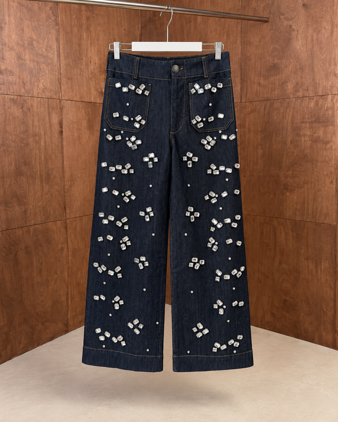 Oasis Crystal Embellished Wide-Leg Denim