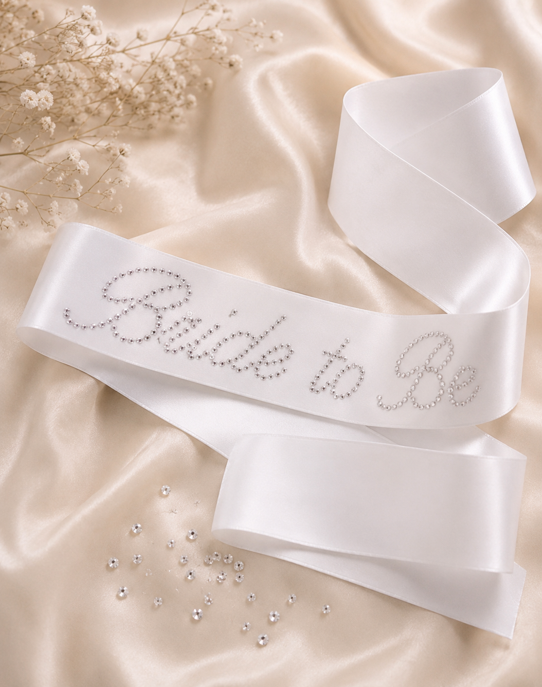 Rhinestone “Bride to Be” Satin Sash – Elegant Bridal Shower & Bachelorette Party Accessory