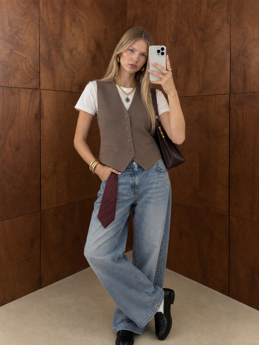 Tailored Button-Up Waistcoat – Mocha