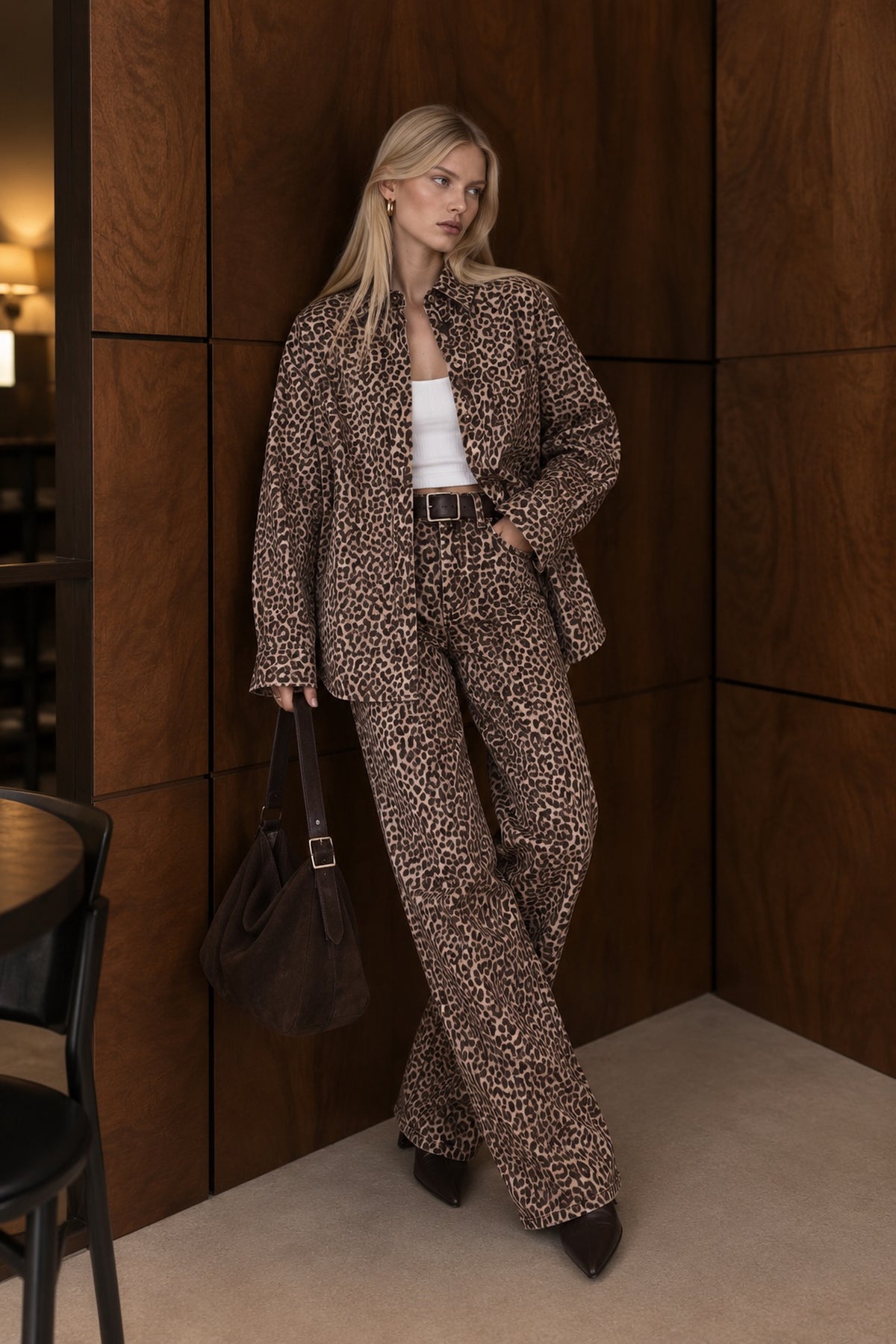 Leopard Print Oversized Denim Shirt