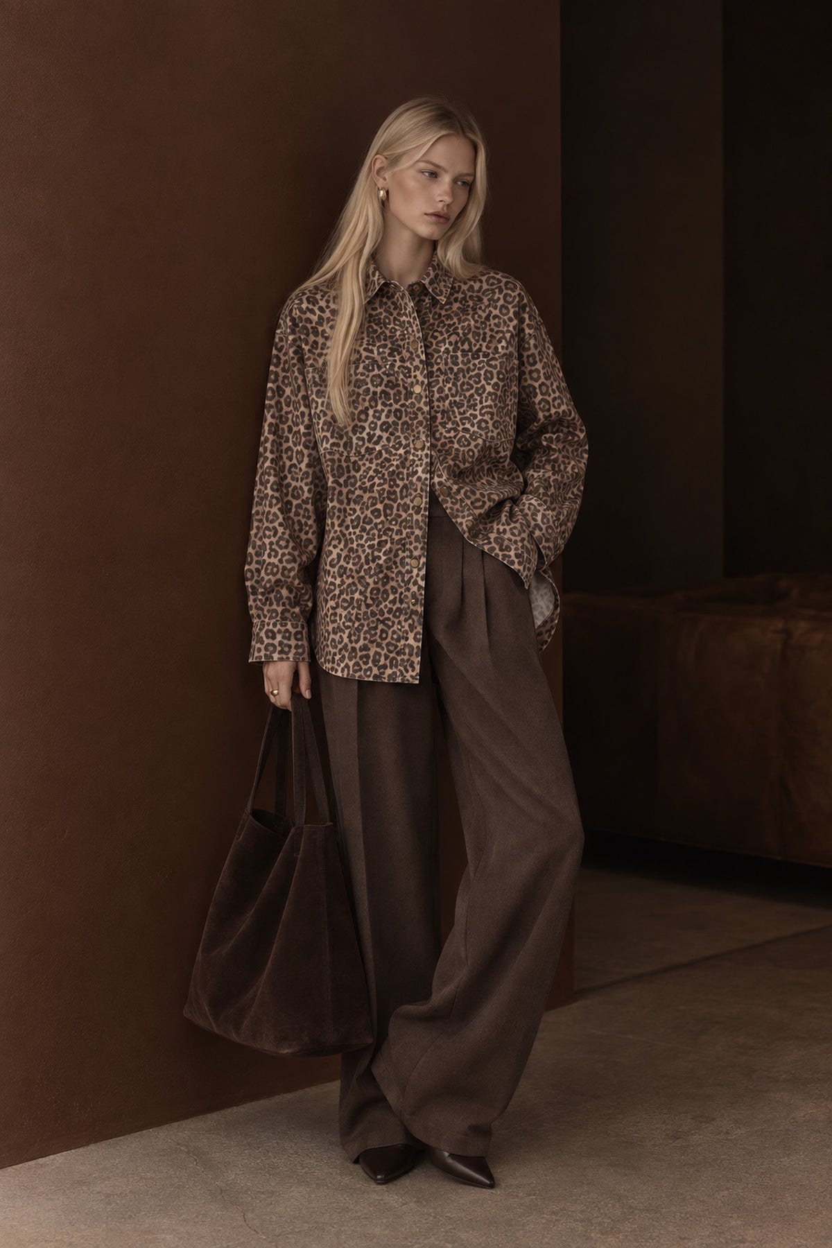 Leopard Print Oversized Denim Shirt
