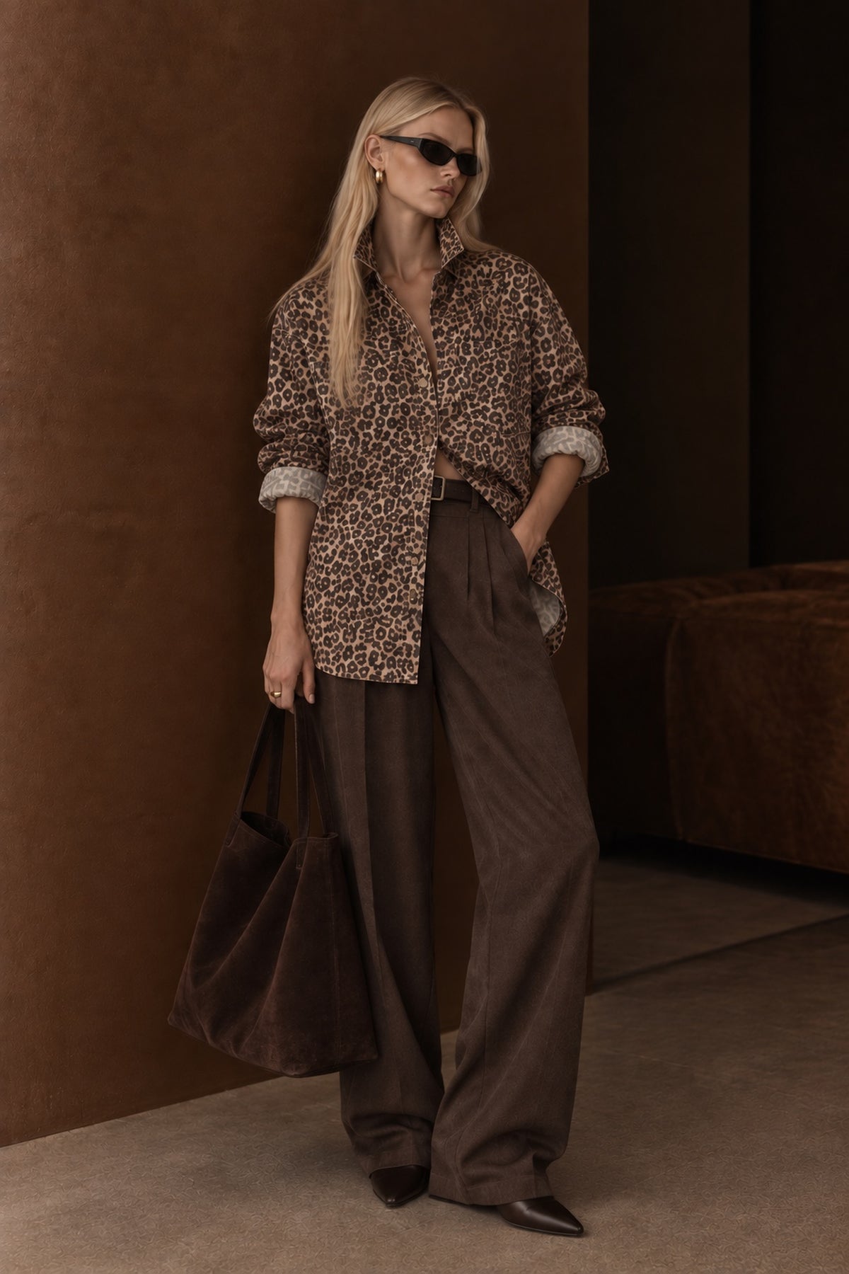 Leopard Print Oversized Denim Shirt