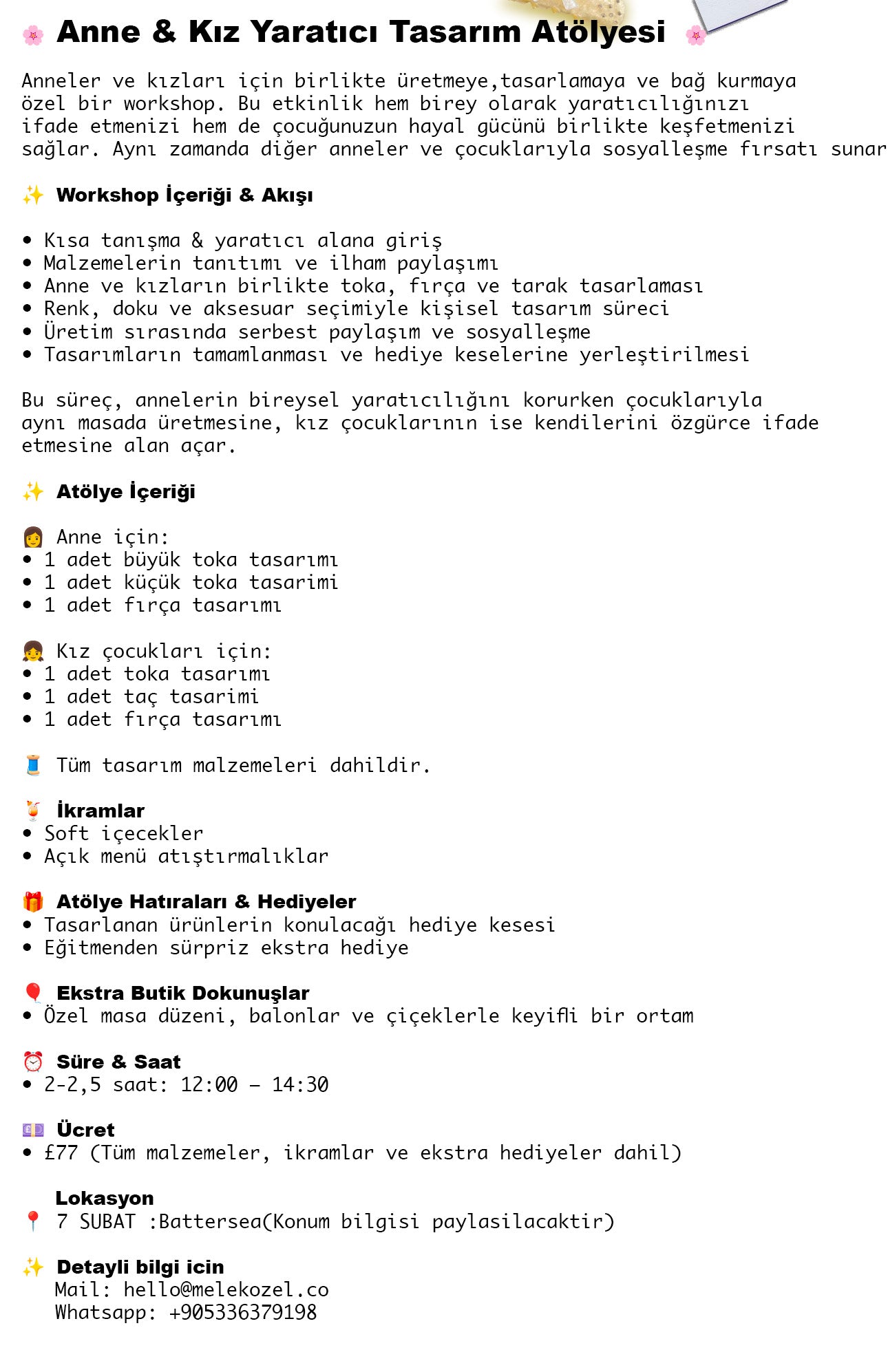 BATTERSEA Anne -Kiz Yaratici Tasarim Atolyesi