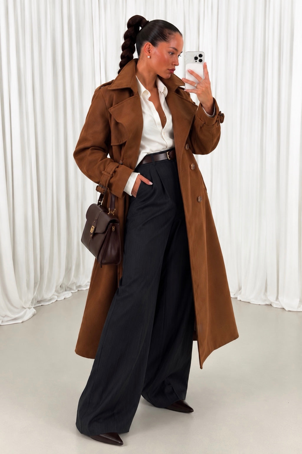Sienna Longline Trench Coat front styling