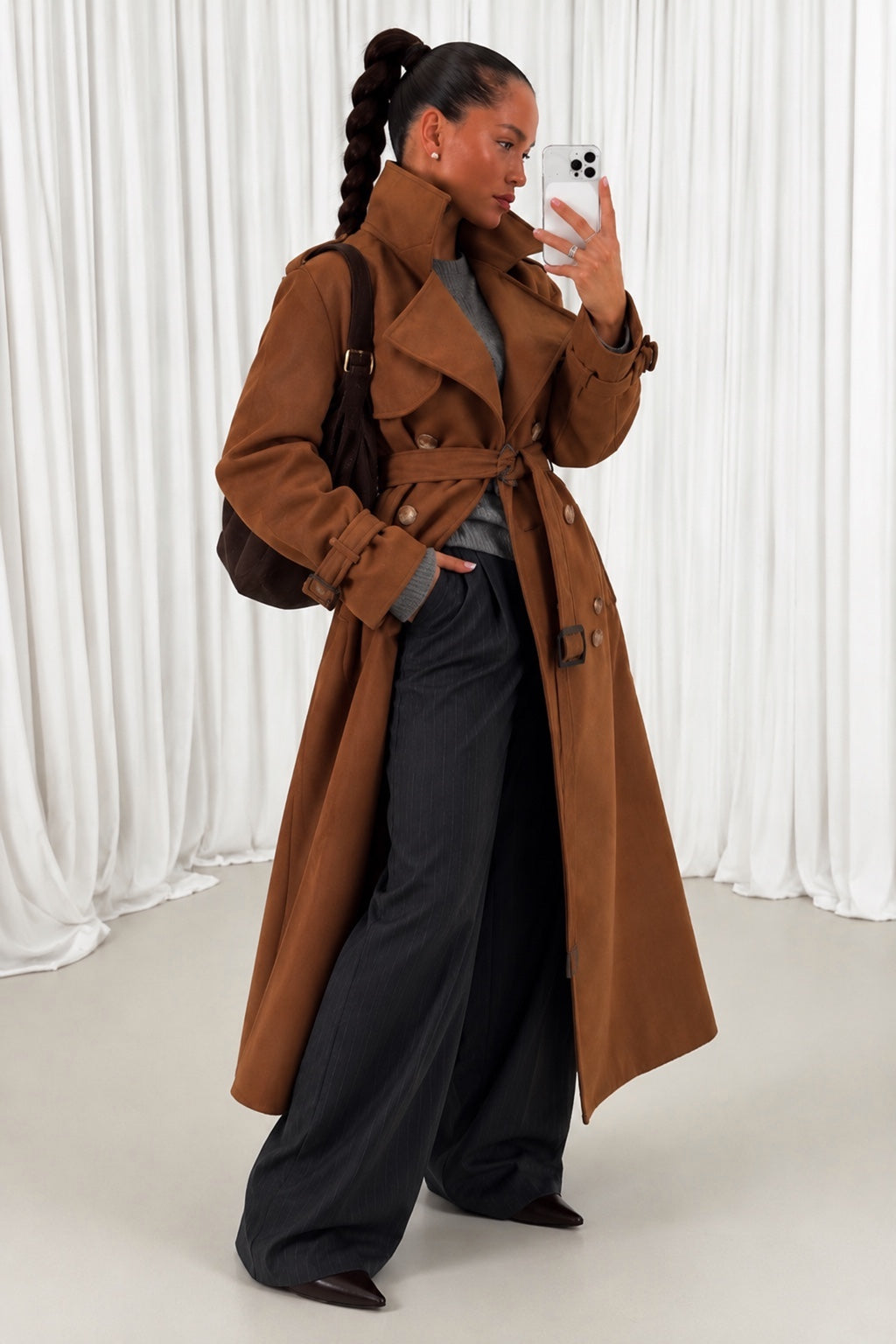Sienna Longline Trench Coat styled with trousers