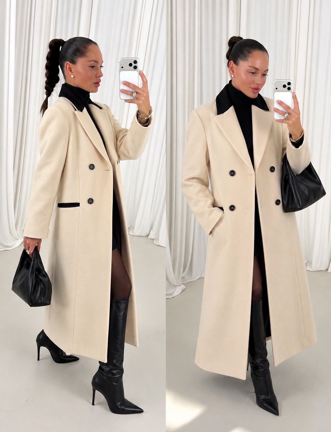 Cream wool blend long coat