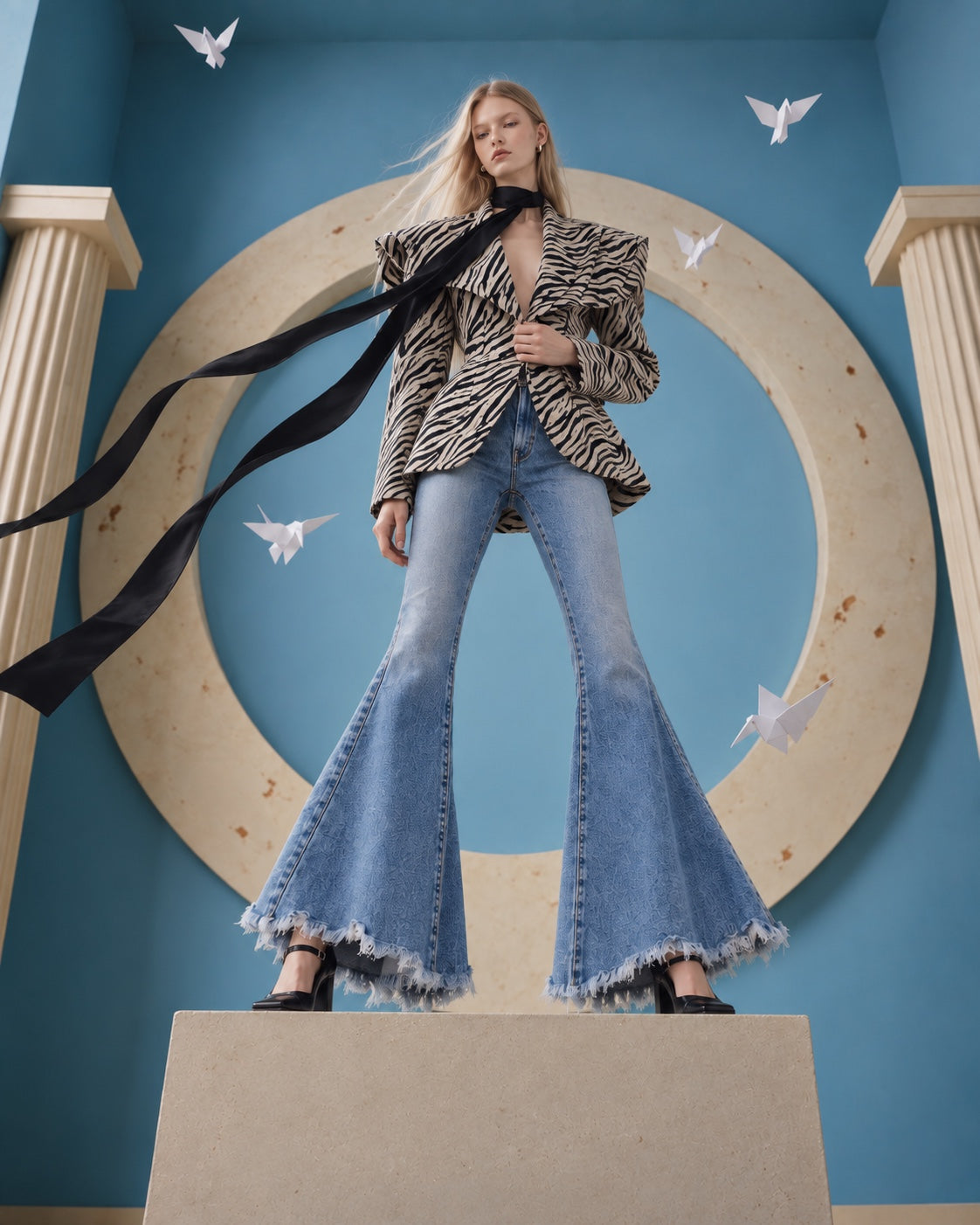 We The Free Emre Low-Rise Flare Jeans in Poppy Blue - full front look