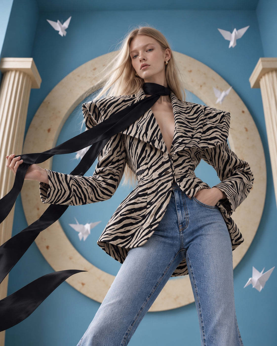 We The Free Emre Low-Rise Flare Jeans in Poppy Blue - upper body styling
