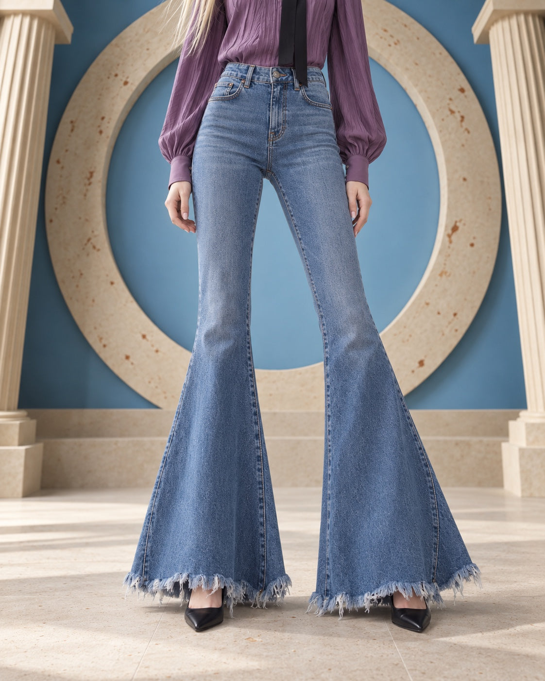 We The Free Emre Low-Rise Flare Jeans in Poppy Blue - clean front product view