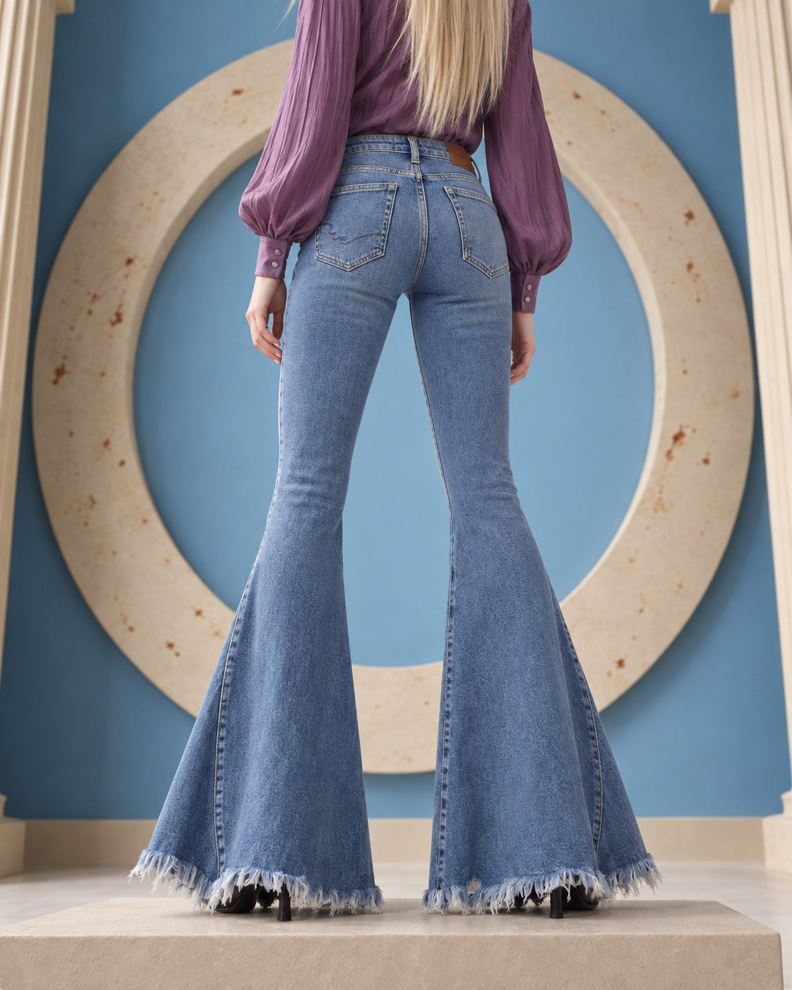 We The Free Emre Low-Rise Flare Jeans in Poppy Blue - clean back product view