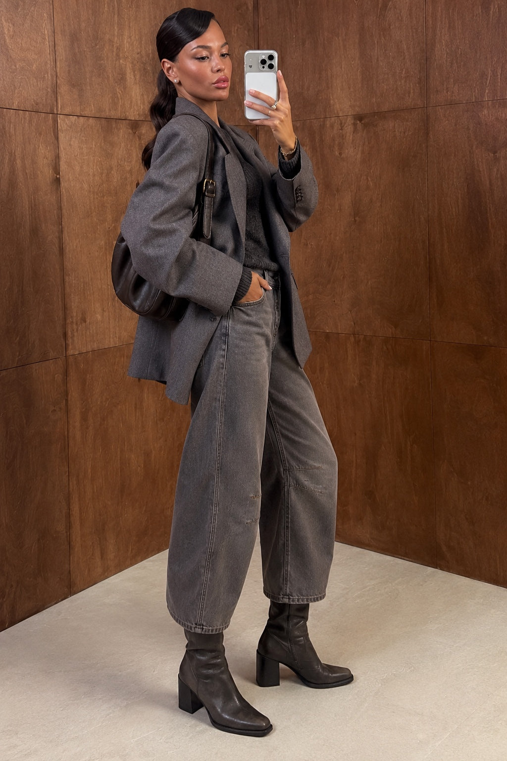 Good Luck Mid-Rise Barrel Jeans Archive Grey styled look
