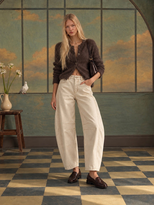 We The Free Good Luck Mid-Rise Barrel Jeans in Milk - full front look
