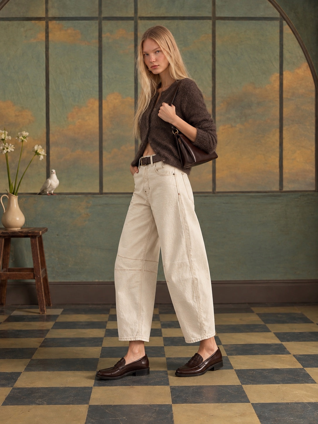 We The Free Good Luck Mid-Rise Barrel Jeans in Milk - side view