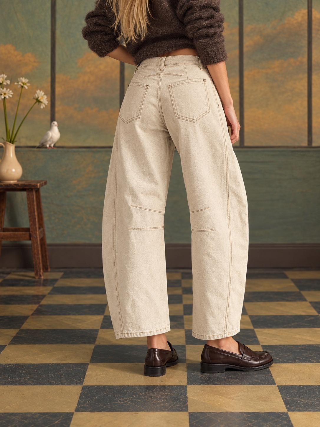 We The Free Good Luck Mid-Rise Barrel Jeans in Milk - back view