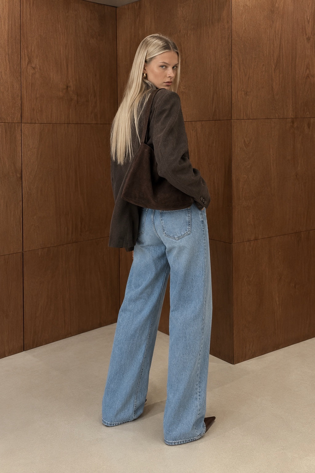 Light wash crystal embellished wide-leg jeans back view