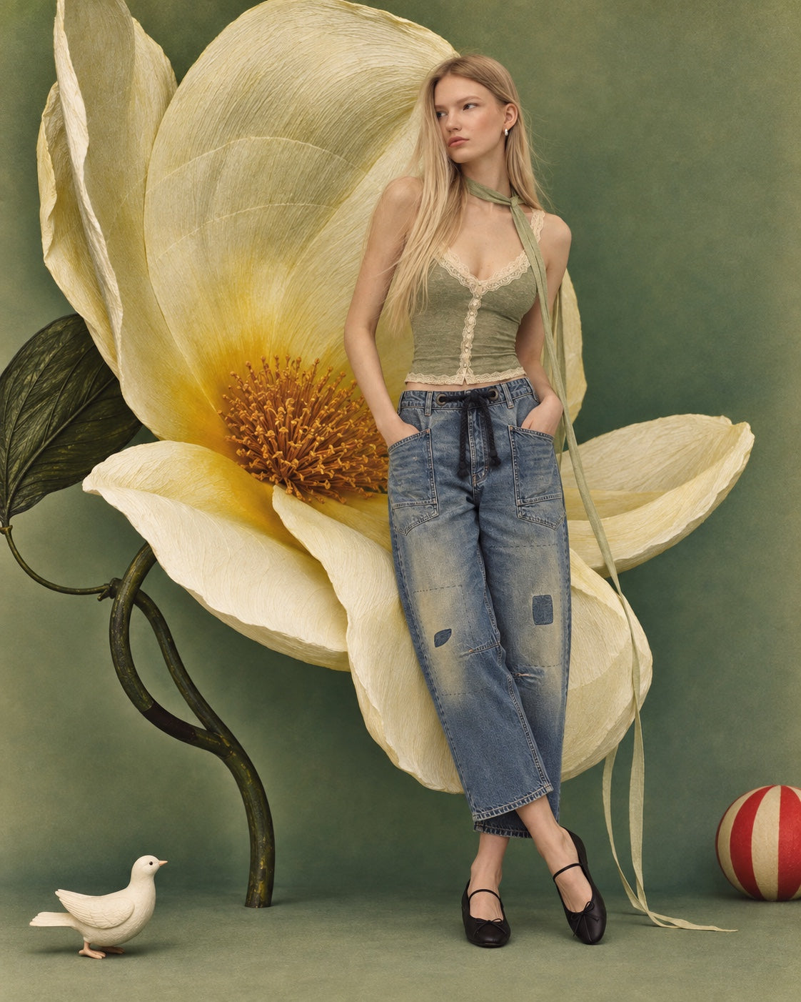 Free People Moxie Pull-On Barrel Jeans front editorial