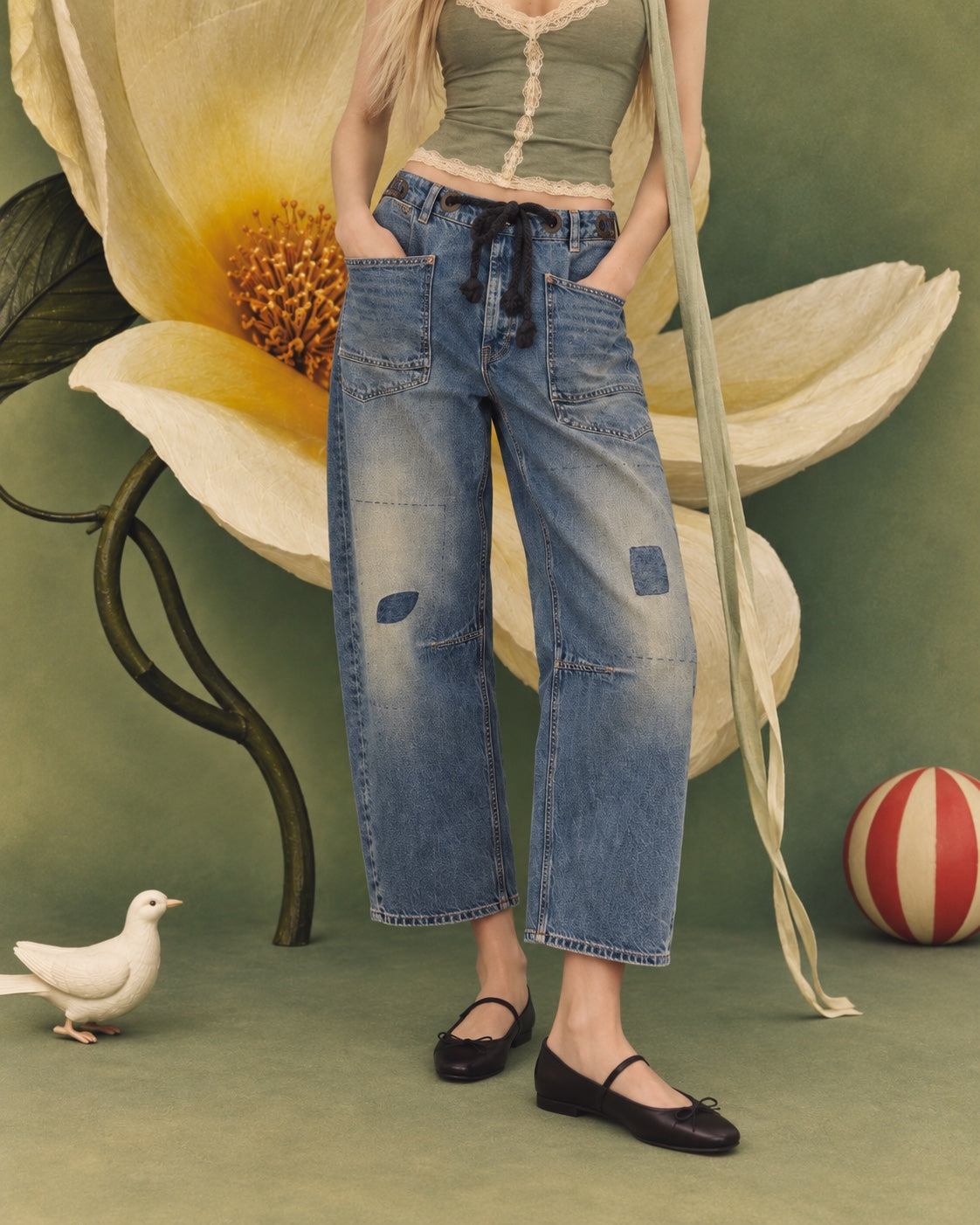Free People Moxie Pull-On Barrel Jeans close front view