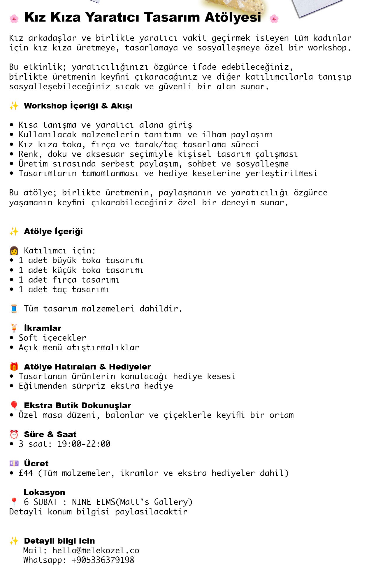 NINE ELMS KIZ KIZA YARATICI TASARIM ATOLYESI