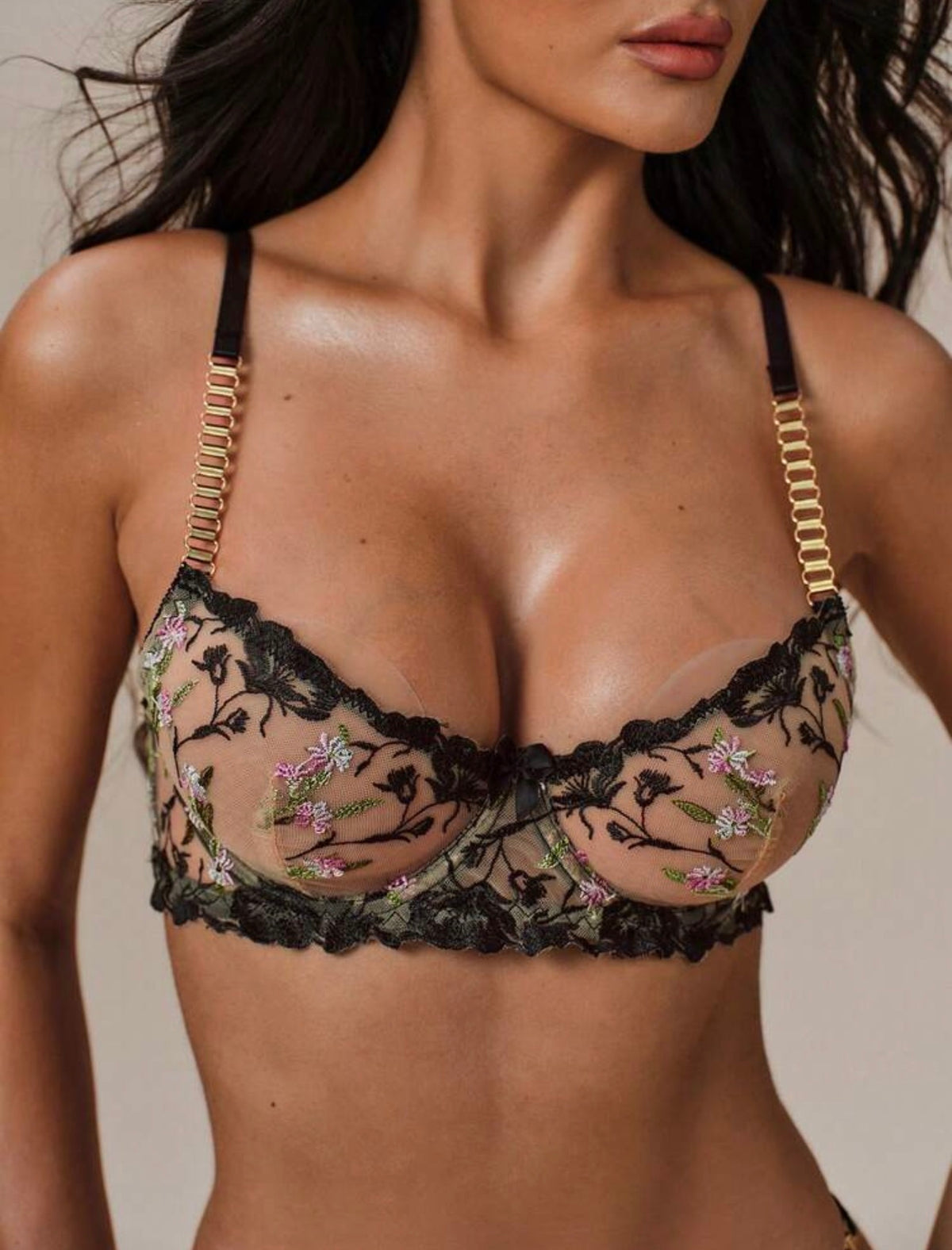 OTTO embroidered sheer lingerie set bra detail close-up