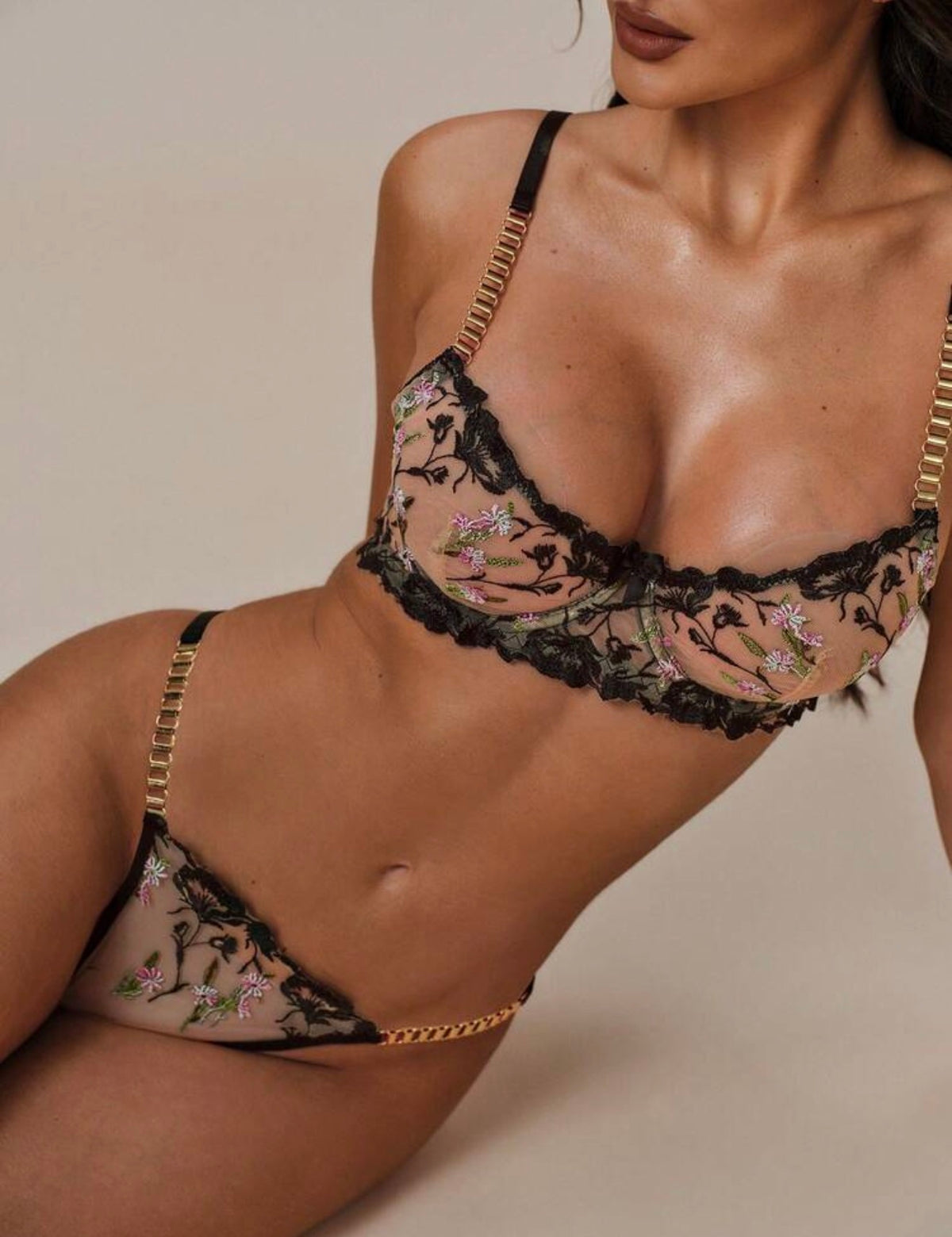 OTTO embroidered sheer lingerie set close view