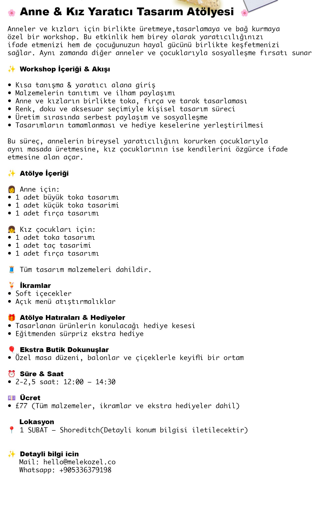 SHOREDITCH Anne Kiz Yaratici Tasarim Atolyesi